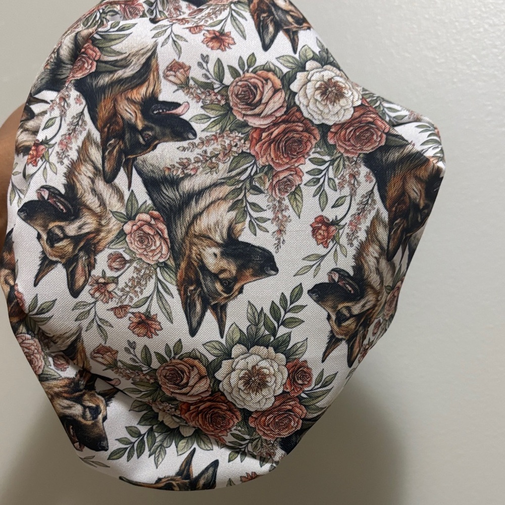 Floral German Shepherd Print Fabric scrub cap